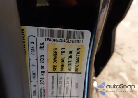 2016 Ford C-Max Energi Sel z USA, uszkodzony, nr VIN 1FADP5CU4GL103011